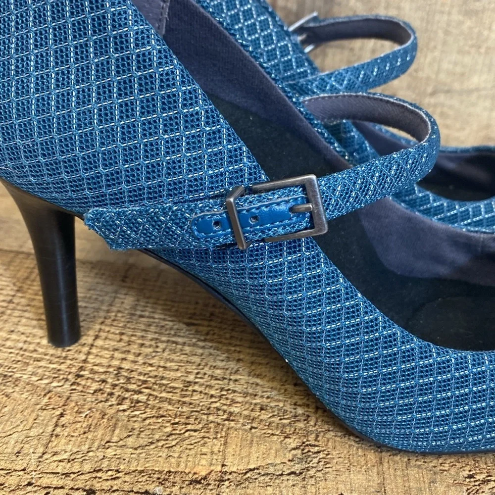 Betabrand Mile Marker Mary Jane Pumps‎ Heels Womens 7.5 Blue Pointed Toe Office